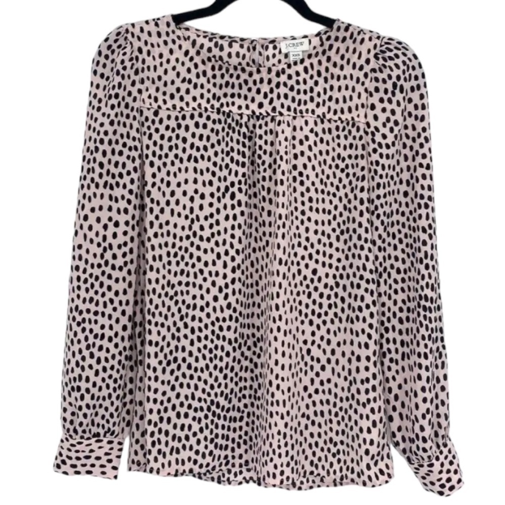 J. Crew Top Womens Extra Extra Small XXS Pink Long Sleeve Leopard Piping Keyhole